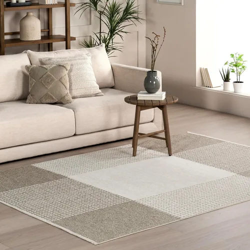 Nuloom Versa Kirby - Alfombra de área color crema, 4 x 6 pies, azulejos, suave y acogedora, con alto tráfico, resistente a las manchas, fácil de
