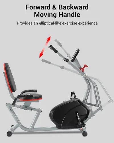 Miniatura 5 de ECHANFIT Recumbent Exercise Bike with Arm Exerciser for Home - Elliptical Recumbent Cross Trainer with Backlit Display, Pulse Sensor, 8-Level