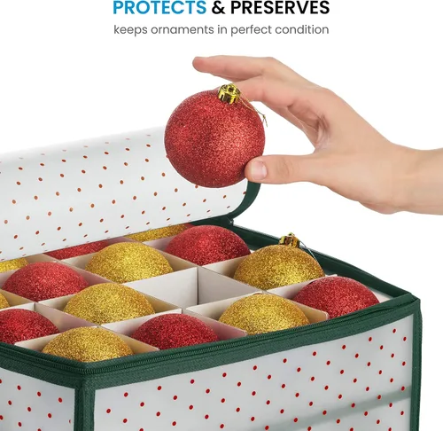 Miniatura 8 de ZOBER Caja de almacenamiento de plástico para adornos de Navidad, almacena 64 adornos de 3 pulgadas con bandejas individuales, caja de Verde