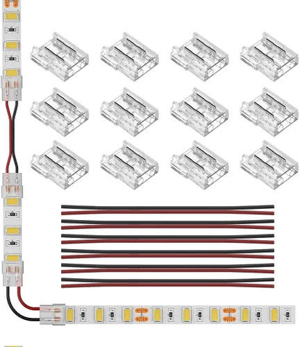 SEZO 3528 5630 5730 5050 Kit de conectores de tira de luz LED UV, 12 piezas de 2PIN 0.394 pulgadas transparente sin cables sin cables de tira de luz