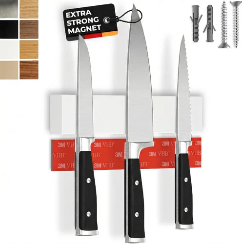 Miniatura 11 de Portacuchillos magnético para pared, 10" no requiere perforación, incluye cinta autoadhesiva, extra fuerte para sujetar cuchillos – Tira magnética