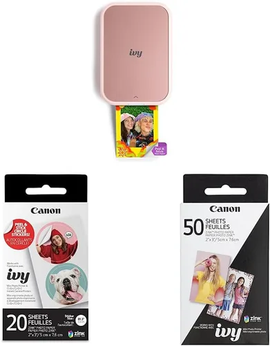 Canon Ivy 2 Mini impresora fotográfica, impresión desde dispositivos iOS y Android compatibles, impresiones adhesivas, papel adhesivo circular