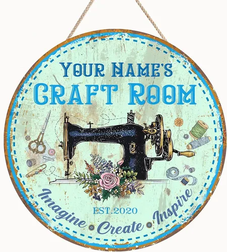 Placa de pared de madera personalizada para máquina de coser acolchada, letrero de madera para puerta, decoración vintage de habitación de