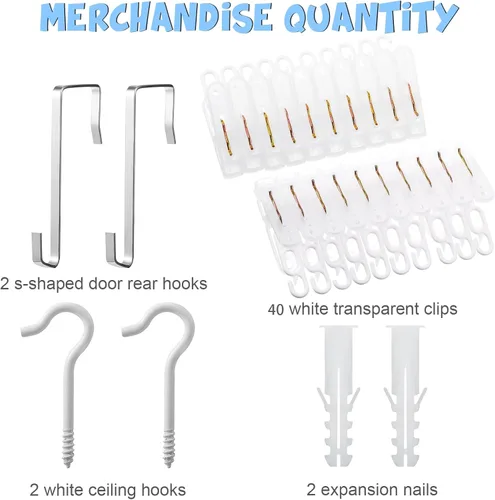 Miniatura 3 de Hotop 2 unidades de cadena de almacenamiento de animales de peluche colgante organizador de animales de peluche con 40 clips de plástico de 79 Blanco