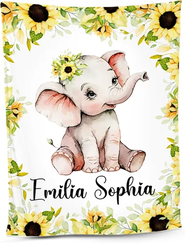 Miniatura 22 de NAZENTI Manta de bebé de elefante personalizada, manta de bebé niña personalizada con nombre y floral, regalo para niñas y niños, recién nacidos