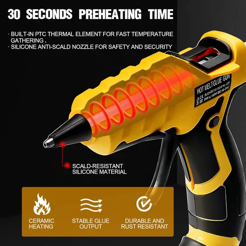 Miniatura 3 de Pistola de pegamento caliente inalámbrica para DeWalt, pistola de pegamento de mano compatible con batería de iones de litio DeWalt de 18/20 V