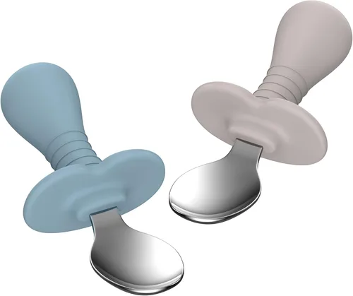 Miniatura 8 de 2 cucharas para bebé, cucharas para niños pequeños para autoalimentarse, cucharas para niños con mango redondo de silicona, utensilios de acero