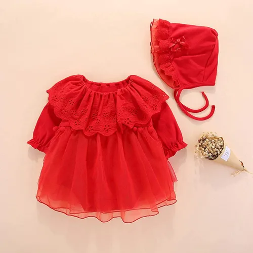 Miniatura 27 de Vestido de otoño de manga larga para niña pequeña, vestido de encaje con flores, boda, primer cumpleaños, bautizo, vestido con sombrero