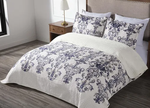 Miniatura 2 de Chezmoi Collection Chloris - Juego de edredón de 3 piezas con estampado de medallones florales, colcha de microfibra prelavada, color azul marino