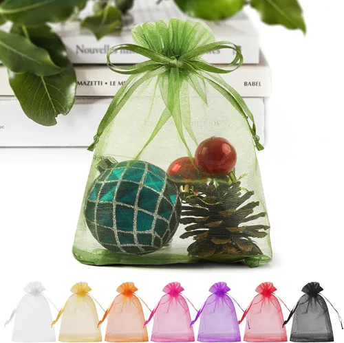 Miniatura 15 de ANZNKU Paquete de 50 bolsas de organza pequeñas de 4 x 6 pulgadas, bolsa de regalo, bolsa de malla transparente, bolsas de regalo blancas con Blanco