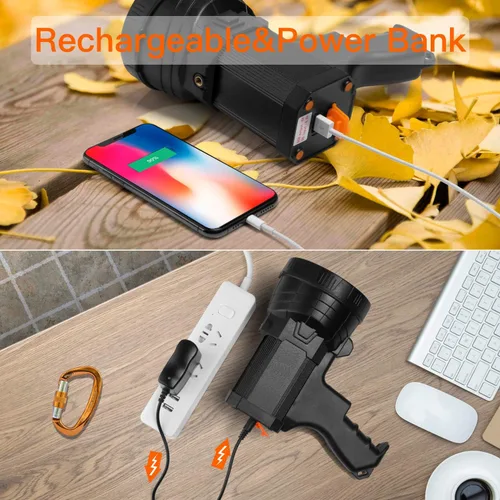Miniatura 3 de BUYSIGHT - Linterna de foco recargable, 1,000,000 lúmenes. Foco de mano grande, linterna de foco de mano ligera y súper brillante