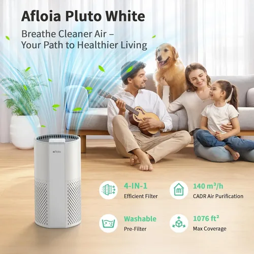 Miniatura 9 de Afloia Purificador de aire para el hogar, filtro lavable 4 en 1 para alergias, cubre hasta 1076 pies cuadrados, funcionamiento silencioso, apagado