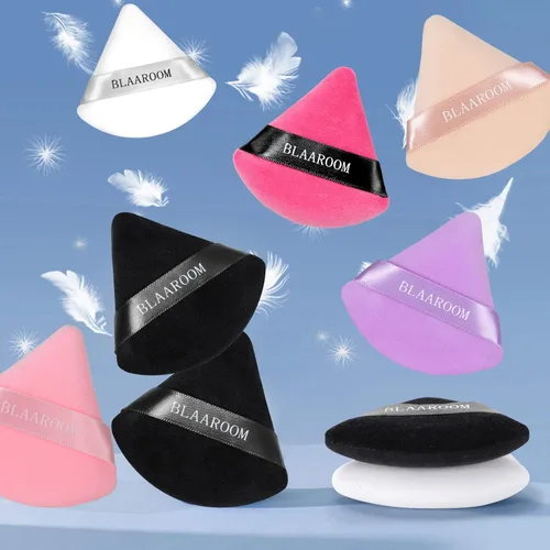 Miniatura 6 de 6 piezas de maquillaje facial de terciopelo suave triangular, para polvo suelto, polvo mineral, polvo corporal, base cosmética húmeda y seca, Negro