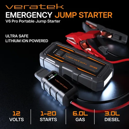 Miniatura 4 de V6 Pro 1000A Arrancador de Batería de Coche Portátil (6.0L Gasolina y 3.0L Diésel) – Paquete de Refuerzo de Batería de Litio de 12V con Seguridad