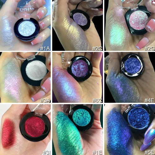 Miniatura 6 de Afflano Sombra de ojos única morado-dorado brillante, sombra de ojos multicolor cromo duo, sombra de ojos holográfica con purpurina, cambio