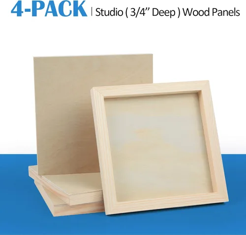 Miniatura 6 de Falling in Art Kit de Paneles de Lienzo de Madera de Abedul Sin Terminar, Paquete de 4 de 8x8'' Tableros de Cuna de Estudio Profundos de 3/4