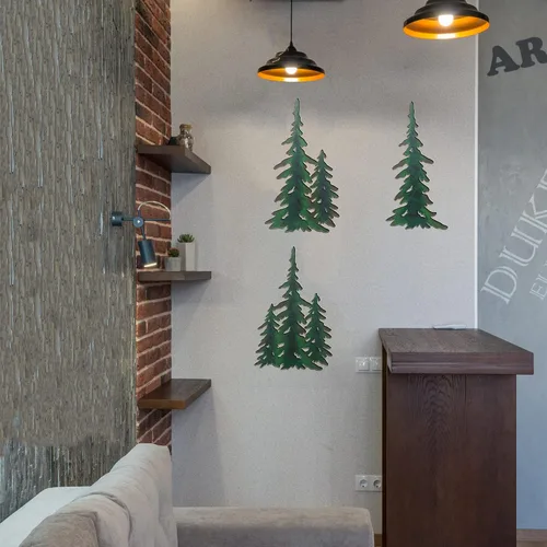 Miniatura 2 de J-Fly Decoración de árbol de Navidad de metal para colgar en la pared de pino, arte de pared de metal para exteriores, arte de pared de pino, arte