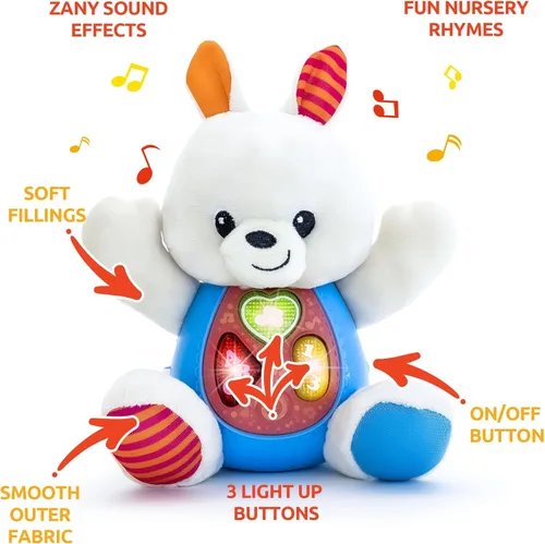 Miniatura 3 de KiddoLab Juguete de peluche de conejo de Pascua, animal de peluche musical con 3 botones iluminados, 8 divertidas rimas y efectos de sonido, relleno
