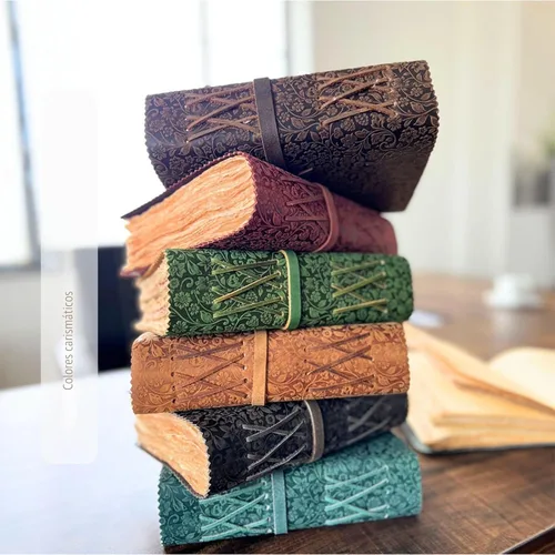 Miniatura 8 de LEATHER VILLAGE Diario de Cuero con Relieve Floral para Mujeres y Hombres - 200 Páginas, 6"X4"(A6), Aqua - Libro de Sombras, Diario de Viaje