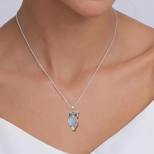Miniatura 10 de Jewelili Collar con colgante de plata de ley con múltiples piedras preciosas y diamantes, cadena Rolo de 18 pulgadas