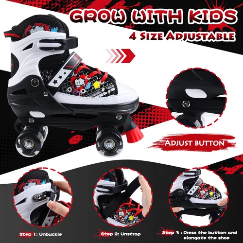 Miniatura 3 de Patines de ruedas para niños, 4 tamaños ajustables con todas las ruedas iluminadas, patines de 10C a 8 patines para niños pequeños, principiantes