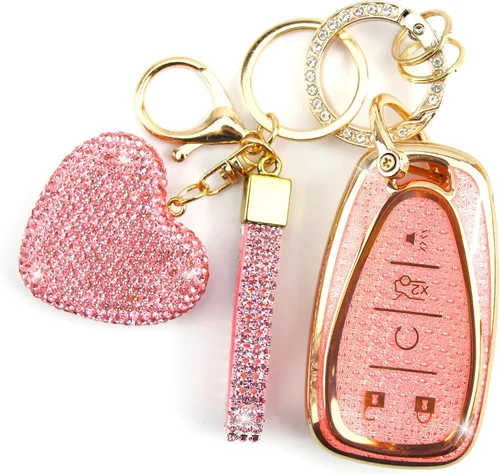 Miniatura 7 de Funda para Llavero con Llavero de Diamante para Mujeres Portallaves de Coche Compatible con Chevrolet Equinox Malibu Cruze Traverse Camaro Trax