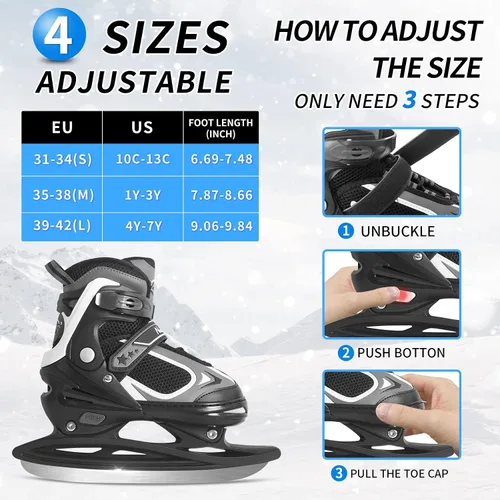 Miniatura 2 de Nattork Patines de hielo para niños, niños y niñas, patines ajustables de hockey con cordones, acolchado suave y soporte de tobillo reforzado