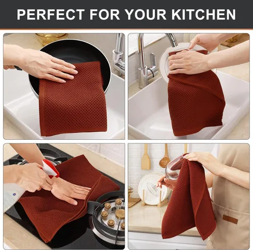 Miniatura 18 de Kitinjoy - Paños de cocina de 100 % algodón, tela de tejido gofrado, paño de limpieza ultrasuave, absorbente y de secado rápido. Beige