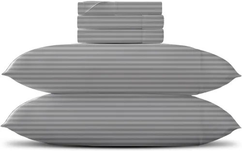 Miniatura 43 de TEXAS LINEN CO. Juego de sábanas de algodón egipcio Split King - 600 número de hilos, 5 piezas, sábanas blancas para cama ajustable, fibra 19: Raya