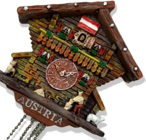 Miniatura 2 de A-ONE Reloj de cuco con diseño de casa de Austria, colección 3D, 1 pieza + camisas de Viena, parche de apliques 1 pieza de imán de refrigerador