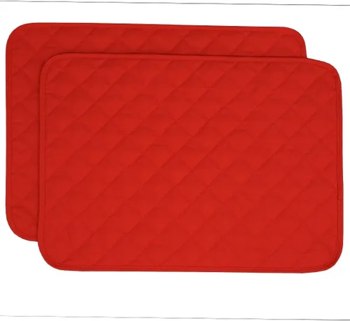Juego de dos manteles individuales rectangulares acolchados de color rojo sólido