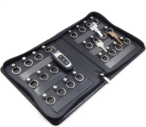 Miniatura 9 de OFFIDIX Gabinete portátil de piel sintética para llaves, 8 llaves, portátil, con cremallera, organizador de tarjetas de menús, soporte de negocios