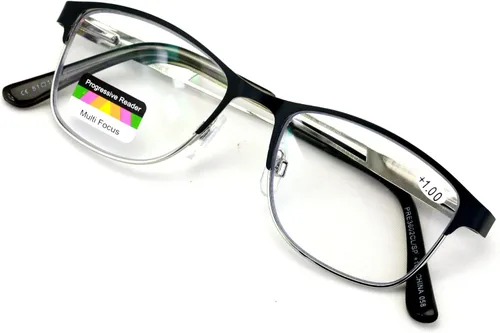 Metal de las mujeres ninguna línea progresiva lente clara trifocal gafas de lectura con la capa antirreflectante Negro
