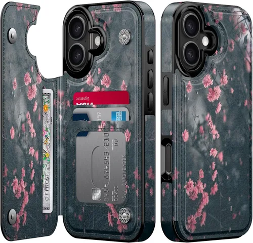 Miniatura 17 de FUNMIKO Funda tipo cartera para iPhone 13 con tarjetero, bloqueo RFID, protección de grado militar y obras de arte impresas con rayos UV, cierre