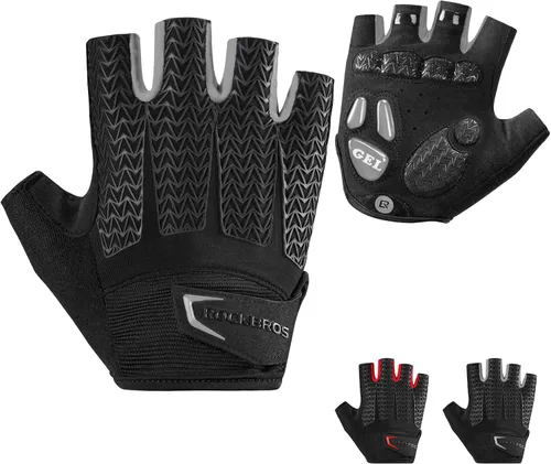 ROCKBROS Guantes de ciclismo para hombres y mujeres con almohadilla antideslizante que absorbe los golpes, guantes de ciclismo sin dedos, ligeros y