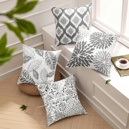 Miniatura 11 de Phantoscope New Living Series - Juego de 4 almohadas de terciopelo con diseño geométrico de hojas para otoño, funda de cojín decorativa