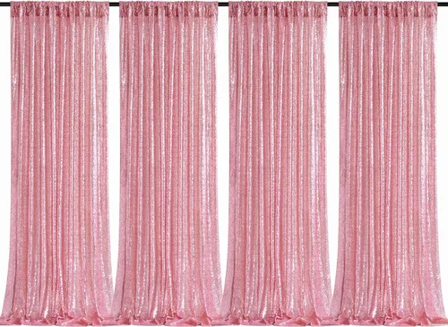 Miniatura 31 de Cortinas con lentejuelas doradas, 2 unidades de 2 x 8 pies, con brillantina, telón de fondo para bodas Rojo