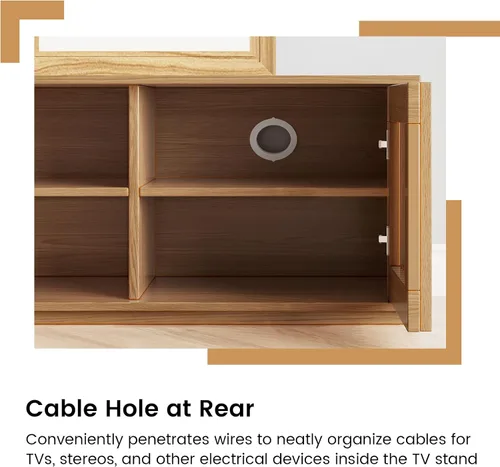 Miniatura 5 de Soporte de TV grande de 2 piezas, centro de entretenimiento con 8 puertas y orificio para cable, consola de TV de 126 pulgadas para sala de estar