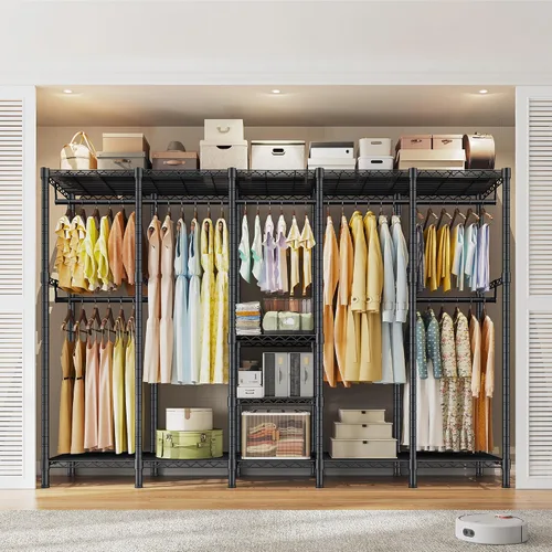Miniatura 3 de Raybee Perchero de ropa resistente de 88.2 pulgadas de ancho, para colgar ropa, extra ancho, portátil, cargas de armario, 1200 libras, estante Negro