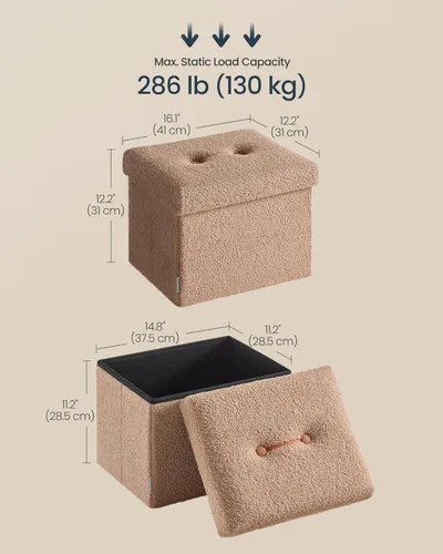 Miniatura 3 de SONGMICS Otomana pequeña plegable de almacenamiento, taburete reposapiés, 12.2 x 16.1 x 12.2 pulgadas, otomana con almacenamiento, carga de hasta