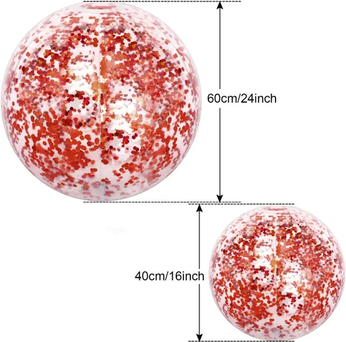 Miniatura 2 de Hsei 3 unidades de bola de playa inflable de 16 pulgadas con purpurina, bolas de discoteca de piscina de verano con confeti, flotables, juguetes Oro