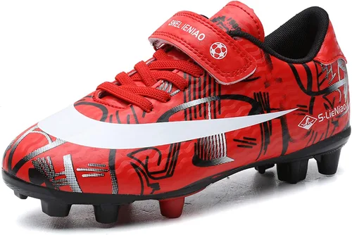 ZVC Tacos de fútbol para niños y niñas, zapatos de fútbol para exteriores con suelo firme para jóvenes (niño pequeñoniño grande)