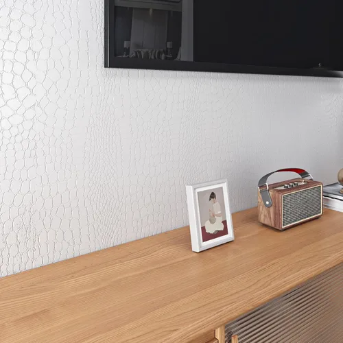 Miniatura 2 de Livelynine 15.8x197 Papel de Contacto Cocodrilo Blanco para Despegar y Pegar Papel Pintado para Gabinetes Papel Pintado de Falso Cuero Extraíble