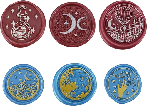 Miniatura 5 de Juego de sellos de cera Yoption, 6 sellos de cera de cobre + 1 kit de sellos de cera de madera vintage retro clásico, kit de sello de cera