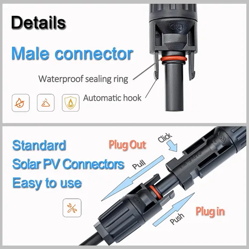 Miniatura 3 de Cable de extensión solar en Y, conector fotovoltaico solar, adaptador paralelo, cable de cable, kit de herramientas hembra macho para el hogar