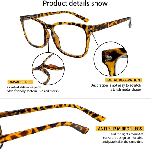 Miniatura 3 de SIGVAN Paquete de 5 Gafas de Lectura con Bloqueo de Luz Azul de Moda Cuadradas para Computadora para Mujeres y Hombres, Anteojos Nerd Anti Rayos UV