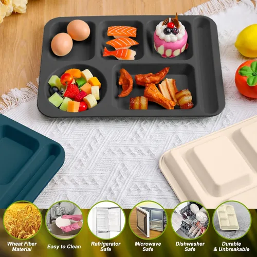 Miniatura 4 de Uiifan 16 platos divididos de trigo grandes de 14.2 pulgadas para adultos, bandejas irrompibles con compartimentos, platos, bandejas de cafetería