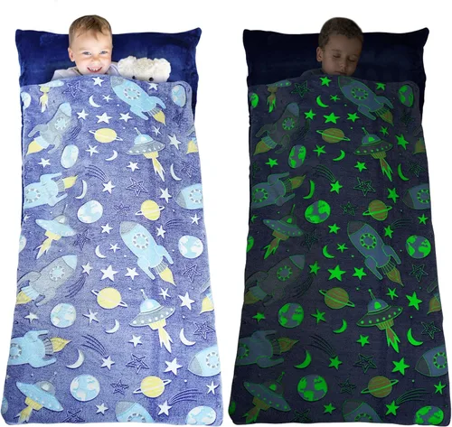 Saco de dormir para niños que brilla en la oscuridad, para niñas y niños, tapete para siesta de 62 x 28 pulgadas, suave y cómodo para fiestas de