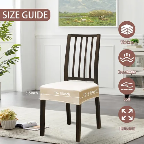 Miniatura 5 de Juego de 4 fundas elásticas para sillas de comedor, fundas para sillas de comedor, fundas para sillas de cocina, fundas de asiento extraíbles y Beige