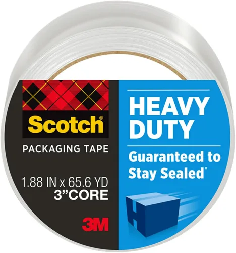 Scotch Cinta de embalaje resistente, 1.88 pulgadas x 65.6 yardas, diseñada para embalaje, envío y correo, sello fuerte en todo tipo de caja, núcleo